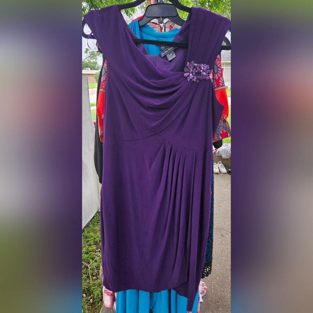 Elegant Purple Dress with Floral Accent